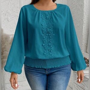 Round Neck Bishop Sleeve Tight Hem Top